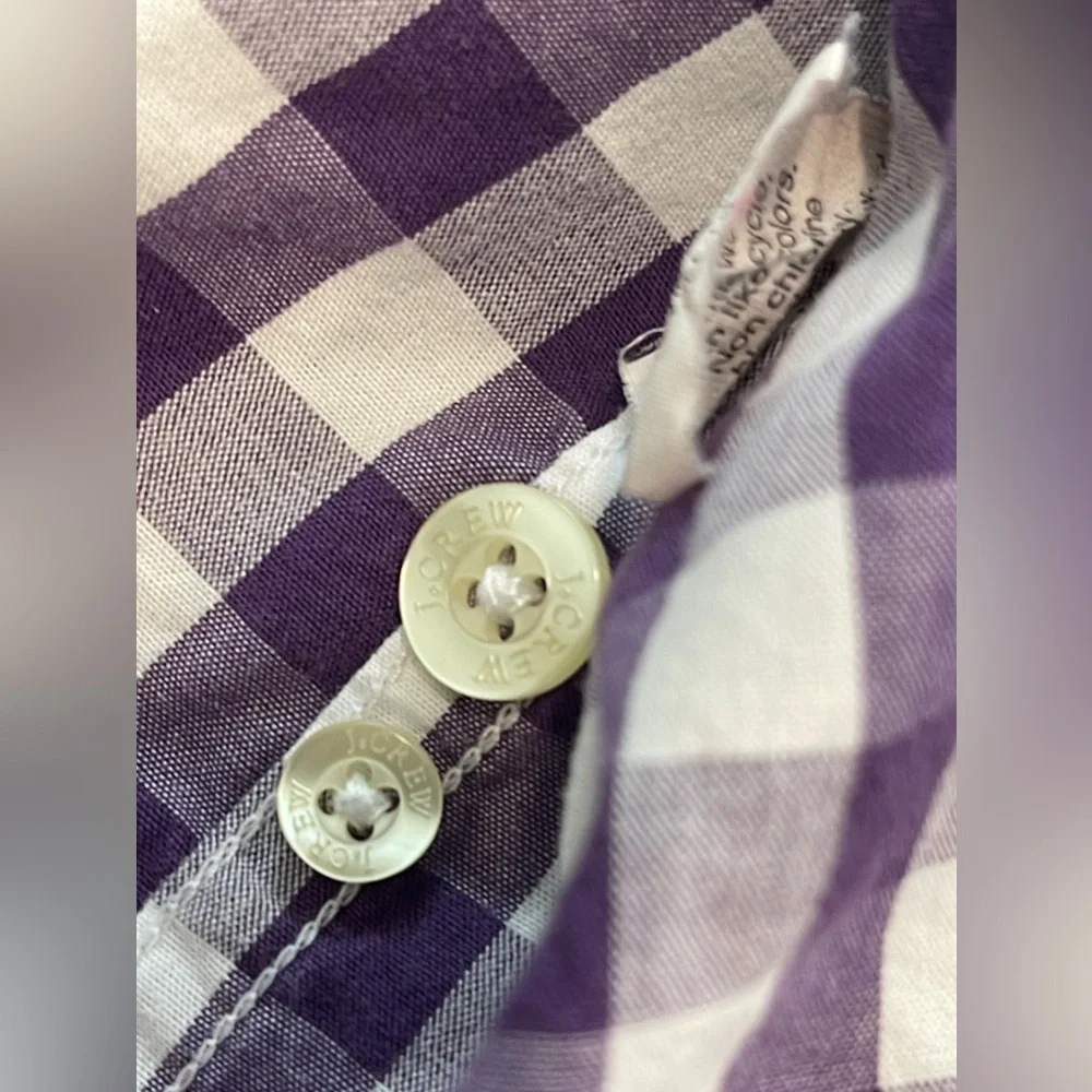 J crew purple‎ white check-button down-size medium-unisex-all cotton! 1980s VTG